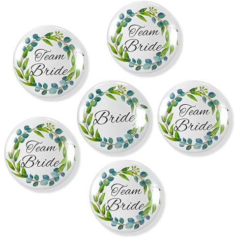 KOBOKO Team Bride, JGA Buttons, JGA Accessoires Frauen, Buttons Anstecker Junggesellinnenabschied Accessoires und Hochzeitsfeier Party Polterabend (Weiß, 6 Stücke)