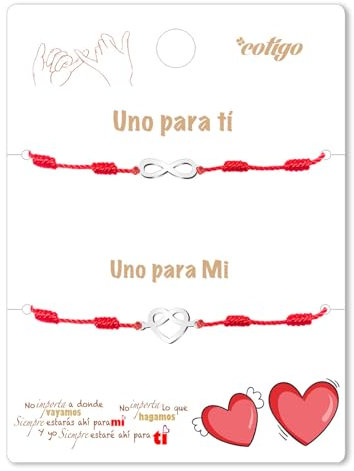 cotigo Pulsera 7 Nudos Roja, Pulseras para Parejas Amistad Amigas, Pulsera Hilo Rojo, Amuletos de la Suerte y Proteccion, Regalo Pareja San Valentín para Novio Novia (Corazón Infinito - Plateado)