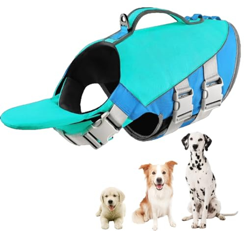 Little Bean® Hundeschwimmwesten, verstellbare Haustier-Schwimm-Sicherheitsweste mit überlegenem Auftrieb und Rettungsgriff für Hunde, Bootfahren, Schwimmen, mit reflektierenden Streifen (Blau, XS)
