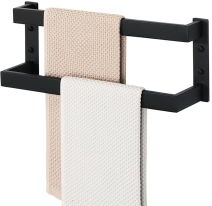 Alise Barre porte-serviettes double couche, porte-serviettes noir mat pour salle de bain, support mural en acier inoxydable, barre à serviettes moderne peu encombrante, 40,6 cm
