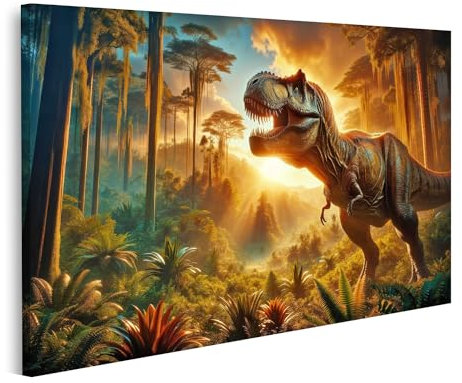 islandburner Prime Bild auf Leinwand Tyrannosaurus Rex leuchtet in prähistorischer Dschungellandschaft Bilder Wandbilder Poster