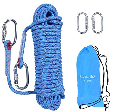 LZ.MZXU Cuerda Escalada 20M, 10mm Cuerda de Escalada Cuerda de Seguridad Nylon Cuerda Cuerdas de Rescate con 2 Mosquetón para Usos al Aire Libre Cuerda Camping Exterior Montañismo