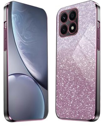 HAOYE Hülle für Huawei Honor X8a, Galvanikrahmen Ultradünn TPU Handyhülle mit Glänzend Aufkleber, Silikon Schock-Absorption Schutzhülle. Rosa