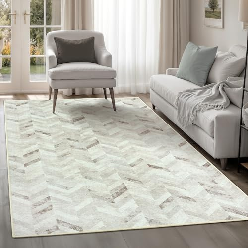 artyrugs Machine Washable Rug, 240x330cm, 75% Recycled Cotton, Short Pile, Non-Slip Backing, Non-Shedding, Suitable for Bedroom, Kitchen, Hallway, Office, Large, Nostalgia Cream