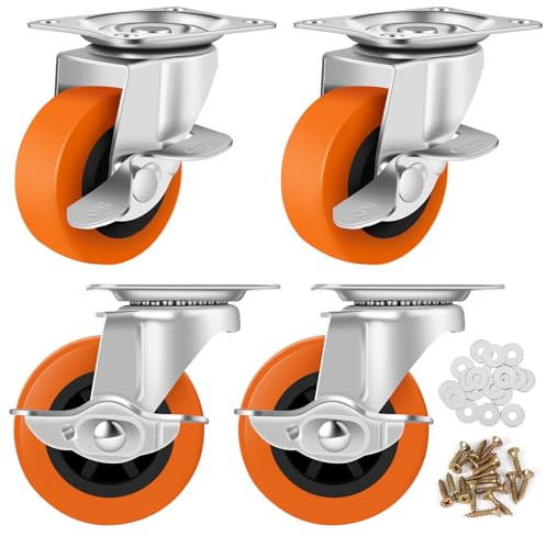 BOSGEOT Caster Wheels, 3 Inch Casters Set of 4, Heavy Duty Caster with Brake, Locking Castors with Polyurethane Wheel,Plate Swivel Castor Wheels for Furniture Carts,Workbench Casters
