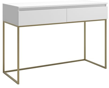 Selsey Bureau D'Ordinateur avec 2 Tiroirs 120 x 50 x 80 cm sur Pieds Dorés Cadre en Métal pour Bureau Salon Blanc Bemmi