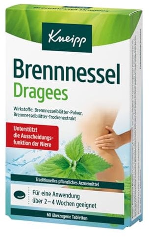 Kneipp Brennnessel Dragees, natürliche Durchspülung, Entwässerungskur, 60 Stück, glutenfrei, laktosefrei