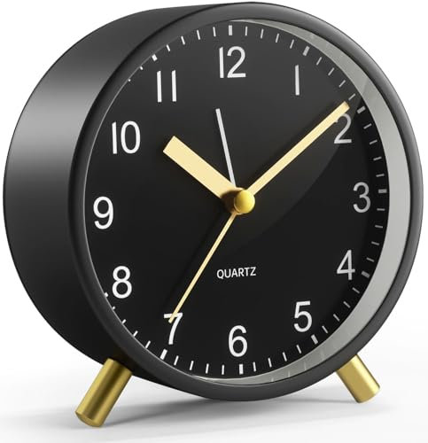 YouJabz Reloj Despertador Analógico, Súper Silencioso sin Tictac con Luz Nocturna, Funciona con Batería, Reloj Despertador de Metal Redondo de Moda para Oficina, Dormitorio, Ancianos, Adultos, Niños
