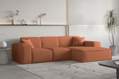 Fun Möbel Ecksofa Designersofa CELES Premium in Stoff Ascot Bukla (Terracotta, Ottomane: Rechts)