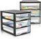Hausfelder Schubladen Organizer A4, 2 Aufbewahrungsboxen mit je 3 Schubladen, ideal als Ablagebox für den Schreibtisch, für Büromaterial, 2 Container aus Kunststoff, Schwarz Transparent