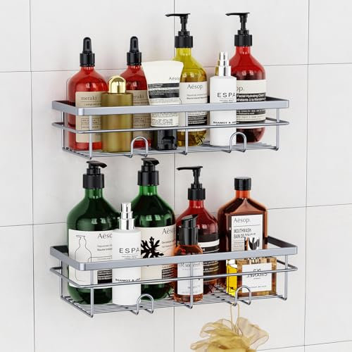 Uamector Duschablage ohne Bohren - Duschregal - Rostfrei Badezimmer Regal - Badregal Shampoo Halterung für Dusche (Grau, 2 Stück)