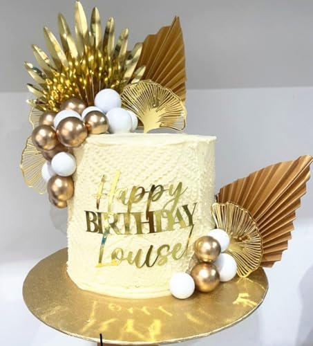 Boho Champagne Cake Decoration Golden Balls Cake Decoration Gold Palm Leaves Cake Topper Boho White Gold Ball for Birthday Wedding Anniversary