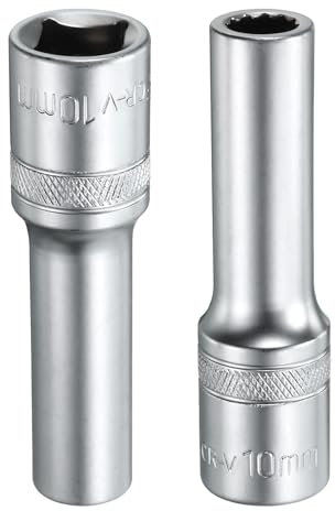 sourcing map 2pcs 1/2 Drive by 10mm 12-Point Deep Socket 78mm Length Metric Spline Socket