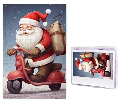 1000 Piece Puzzle - Santa Claus on Scooter Puzzles for Adults Challenging Jigsaw Puzzle Personalized Picture Puzzle Wooden Jigsaw Puzzles 29.5 x 19.7