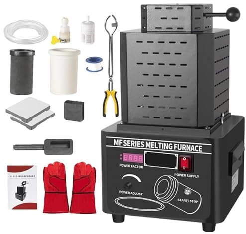 LSHFYV Four de Fusion d'or électrique, 1 + 3 kg Four de Fusion numérique électrique 5000 W 2912 ℉ Kit de Four de Fusion PID Coulée Affinage Bijoux Métaux précieux Or Argent Cuivre Aluminium,Black-2KG