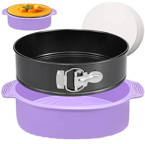 Springform Pan 9 Inch Nonstick Cheesecake Pan with Protector, Leakproof Spring Form Pan for Cheesecake, Round Cheese Cake Pans for Baking, 9 Inch Springform Cake Pan with 50Pcs Parchment Paper