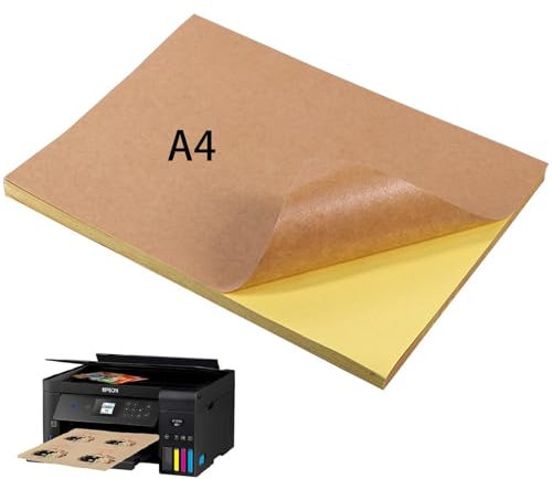 Papier Autocollant Kraft A4,30 A4 de papier kraft imprimable et Autocollant Feuilles Papier Kraft Imprimable pour Étiquettes Faites à La Main, Imprimante à Jet d'Encre et Laser