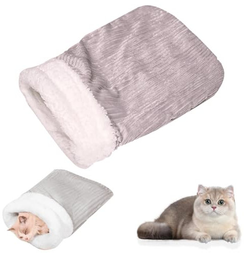 Katzenschlafsack, Schlafsack Für Katzen, Waschbar Kuschelhöhle Katze Aus Fleece Baumwolle, Schlafsack Katze, Cat Sleeping Bag, Katzen Schlafsack, maschinenwaschbar, für Katzen und Welpen(grau)