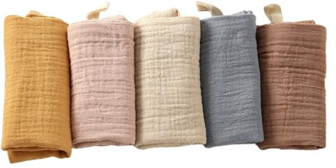 Toumett 5 Pcs Muslin Cloths for Baby,Wash Face Muslin Squares,Baby Essentials for Newborn,Burp Cloths,Natural Cotton,For Newborn Baby/Boy/Girl Wiping Bathing Feeding (23x22cm)