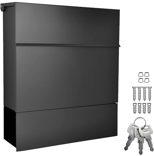 ALSTEN TECH personalisierter Briefkasten Schwarz Matt RAL9017 | Wandbriefkasten Postkasten mit Wunschtext – wahlweise Familienname, Hausnummer, Straßenname, mit Zeitungsfach, A4/C4 geeignet