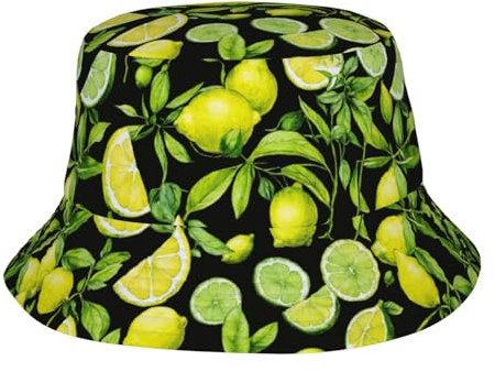 Chapeau cloche unisexe imprimé citron et chapeau de soleil de plage pour l'extérieur, chapeau de pêcheur de plage, noir, taille unique
