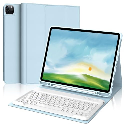 FOGARI Tastiera per iPad Pro 12,9 6ª/5ª/4ª/3ª Generazione, Keyboard ltaliana Senza fili, Bluetooth Rimovibile Custodia con Tastiera per iPad Pro 6ª /5ª /4ª /3ª generazione 12.9, Blu Cielo
