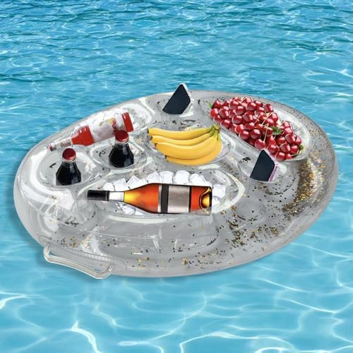 HIULLEN Porta Bevande Gonfiabile, Porta Bevande Piscina Gonfiabile, 8 fori Grande Capacità Sottobicchieri Galleggianti, 2 in 1 Vassoio Galleggiante per Piscina Estiva Festa a Tema Spiaggia Festa