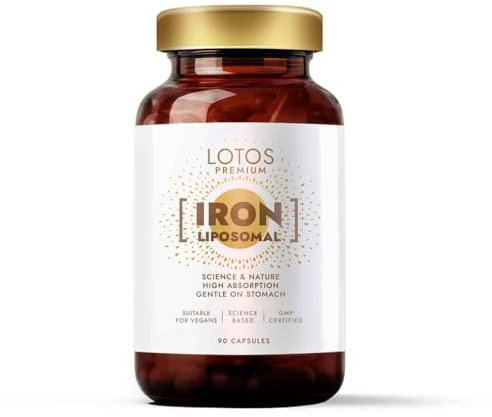 Lotos Pharma Premium Liposomales Eisen mit Vitamin B12-90 Kapseln - Vegan Eisen - Liposomale Technologie sichert volle Vitaminabsorption - Lotos Premium Linie hergestellt nach GMP Qualitätssystem