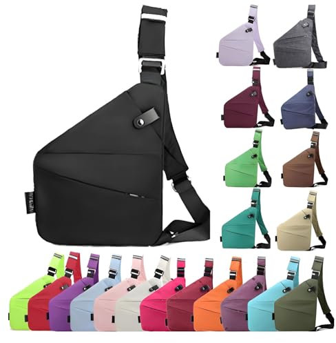 Anti Diebstahl Tasche, Umhängetasche, Schultertasche, Brusttasche, Diebstahlsichere Tasche, Anti-Diebstahl, Sicherheitstasche Reise für Damen und Herren,Linke Schulter-Schwarz
