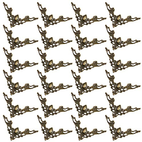 NUOBESTY 24Pcs Vintage Metal Book Corner Protectors – Antique Iron Box Corner Trim for Albums, Scrapbooks, Photo Frames, Jewelry Boxes, Craft Decorations