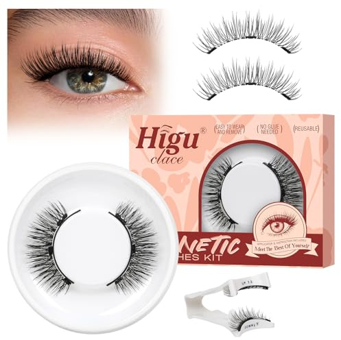 Faux Cils Magnétiques, Cils Magnétiques Naturels Réutilisables avec Applicateur, Aucune Colle Nécessaire Higu Clace Faux Cils Magnétiques facile à porter et à enlever avec instructions (STYLE-A)