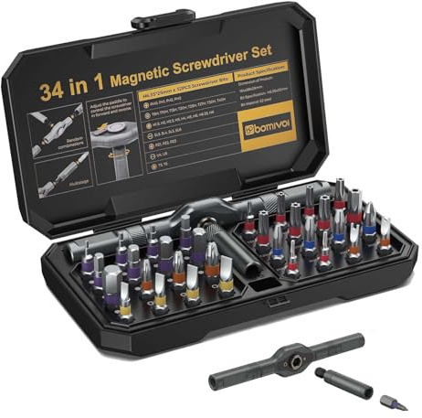 OQIMAX Set di cacciaviti magnetici 34 in 1, set di cacciaviti a cricchetto fai da te con 32 punte magnetiche, kit di cacciaviti a cricchetto multi con manico staccabile, kit di strumenti di
