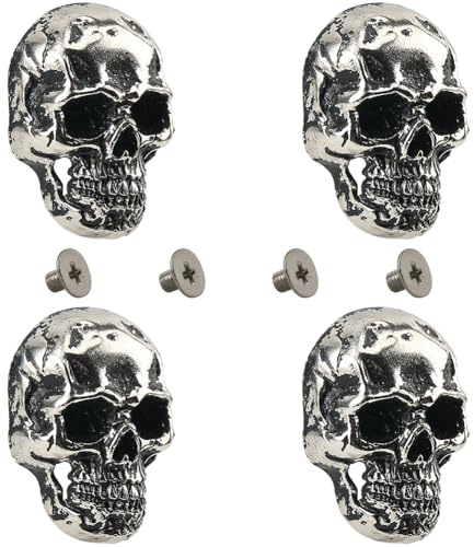 CABODYALS 1 Box 4 Stück Antike Silberne Totenkopfnieten Mit Schraube Gothic Legierung Conchos Pins Vintage Skelett Ohrstecker Dekorative Nieten Im Rock Stil Für Leder Handtasche Tasche Halloween Dekor