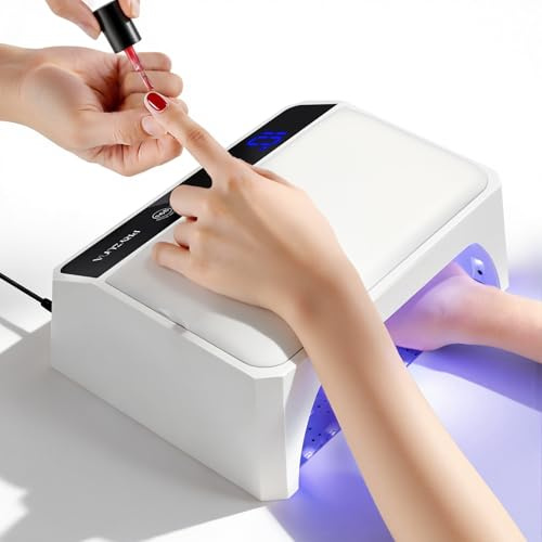 UV LED Nail Lamp, 120W UV Light for Gel Nails with 69 Beads, Fast Curing Professional Nail Dryer for Gel Polish, Two-Hand Design, Detachable Arm Rest Base, Sensor, 3 Timers for Fingernails & Toenails