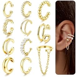 Morfetto Ear Cuff Ohrringe Damen Gold/Silber - 11 Stück Ohrmanschette Ohrringe Ohne Ohrloch 14K Vergoldet Ohrclips Damen Verstellbare Knorpel Ear Cuffs Fake Helix Piercings Geschenk