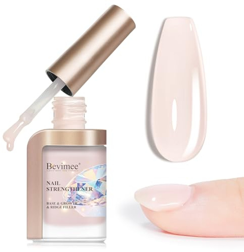 Bevimee Nail Strengthener for Weak Damaged Nails Pink Nail Hardener Repair | Extra Strong & Growth, Quick Dry, Coloured Nails Strengthening Polish, 12ml