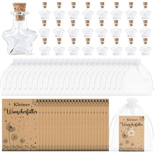 FTUREERA 24 Sets Kleiner Wunscherfüller, Wunscherfüller Pusteblume, Echtes Pusteblumen im Glas mit Grußkarte Mullbeutel Hanfseil, Kleine Geschenk Aufmerksamkeit für Weihnachten Geburtstag Hochzeit