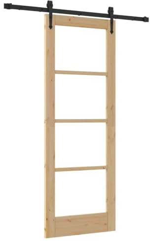 Foknhdi ORKDAL - Set completo per porta scorrevole in legno massello di pino e vetro, con binario da 152,5 cm, porta interna salvaspazio per corridoio e soggiorno, 73,5 x 198,5 cm