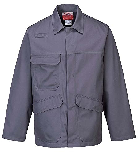 Portwest FR35 Bizflame Pro Jacke Langarm Baumwolle Arbeitsjacke Doppelnähte | Grau, M, EN ISO 11612, EN 1149-5, EN ISO 11611, Reißverschluss, Flammhemmend, Strapazierfähig