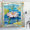 ABAKUHAUS Jugendstil Duschvorhang, Buntglas Lotus, Stoffliches Gewebe Badezimmerdekorationsset mit Haken, 175 x 240 cm, Meerblau