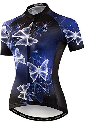 Mountainbike-Jersey-Shirts der Radfahren Jersey-Frauen Kurze Hülse Straße Fahrrad-Kleidung Pro-Team MTB übersteigt Sommer-Kleidung Schmetterlings blau Größe M