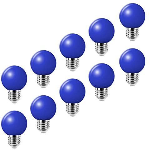 LED Bunte E27 Farbige Glühbirnen 2W = 20W Dekoratives Licht und Design 200 Lumens AC220V-240V Dekorationslampe in Klasse Golfball Form, blau- 10er Pack