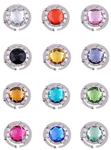 FABSELLER Purse Hooks, 12pcs Crystal Diamond Folding Section Hanger Holder Table Hanger for Handbag Bag Storage