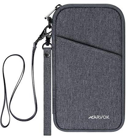 Arvok Reisepass Tasche Familie Reiseorganizer mit RFID-Blocker, Tragbare Reisepasshülle Ausweistasche für Damen und Herren, Reisepass Schutzhülle für Kreditkarten, Ausweis und Reisedokumente, Grau