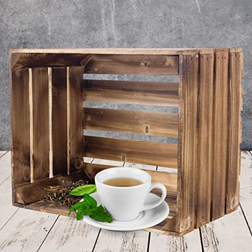 Kontorei® Flamed / Brown Apple Crates, 50 cm x 40 cm x 30 cm, Set of 2, Wooden Wine & Fruit Crates
