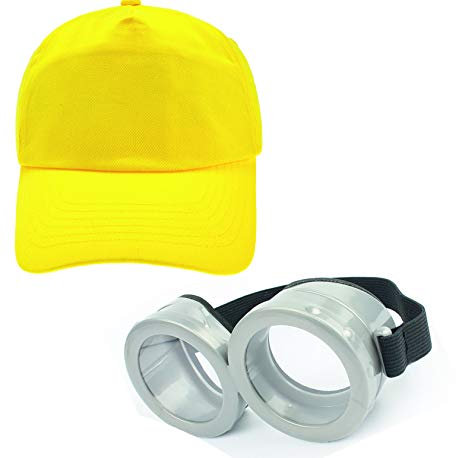 4sold Goggles Brille Brille Gläser Augen Tolles Kostüm das du brauchst Lustige Cartoon-Figur mit Brillenaugen Für Halloween und Karnevalskostümpartys Gelbe Figur (Cap & Goggle Set Nr 1)