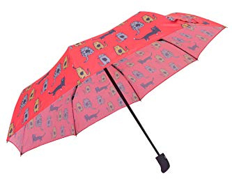 BiggDesign Cats Mini Regenschirm, Automatischer Taschenschirm mit Hülle, kleiner und kompakter Schirm für Damen, komfortabler Griff, winddicht, leicht, faltbar, rot