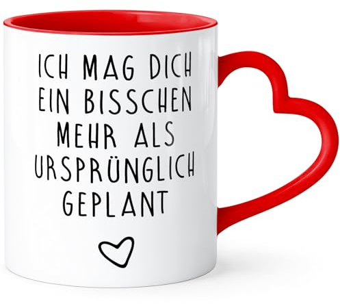 SpecialMe® Tasse mit Herz-Henkel ich mag dich ein bisschen mehr als geplant Geschenkidee Valentinstag Freund/Freundin/Partner Rot Herz-Tasse