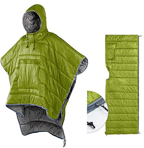Thermal Poncho Wearable Hooded Blanket - Envelope Lightweight Camp Sleeping Bag Cloak Cape Windproof with Premium Stuff Compression Bag for Backpacking Hiking Hunting Fishing Military Outdoor Sports