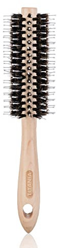 TITANIA Rundbürste aus Holz • Bürste zum Föhnen & Entwirren • Rundhaarbürste aus Holz • Haarbürste Holz • Styling-Bürste für Männer & Frauen • Echthaarborsten • Rundföhnbürste